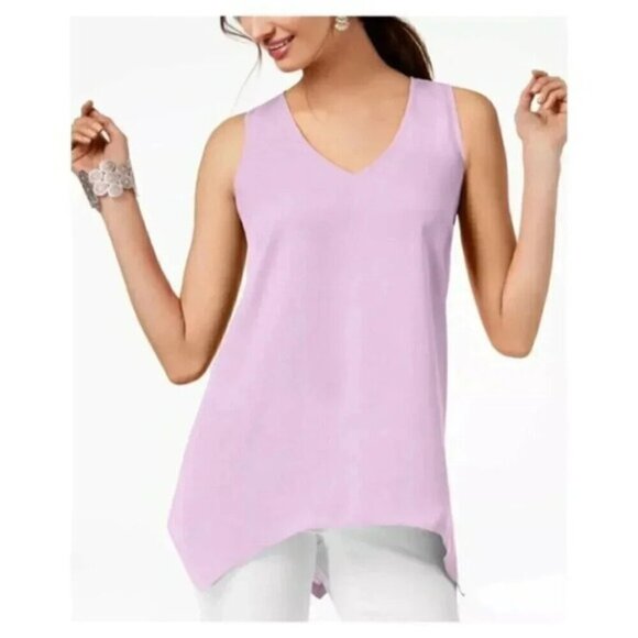 INC Purple V-neck Handkerchief Hem Tunic Tank Top NWT Small - Picture 2 of 7